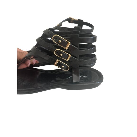 JIMMY CHOO Margot Black Gold Gladiator  Jelly Sandals size 37 / US 7 - Picture 3 of 11